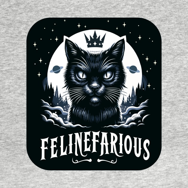 Felinefarious, a nefarious and evil black pussy cat, funny graphic t-shirt by Cat In Orbit ®